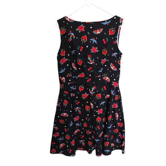 Retro Pin-Up Rockabilly Black Printed Fit and Flare Sleeveless XL Dress Cotton - Picture 1 of 13